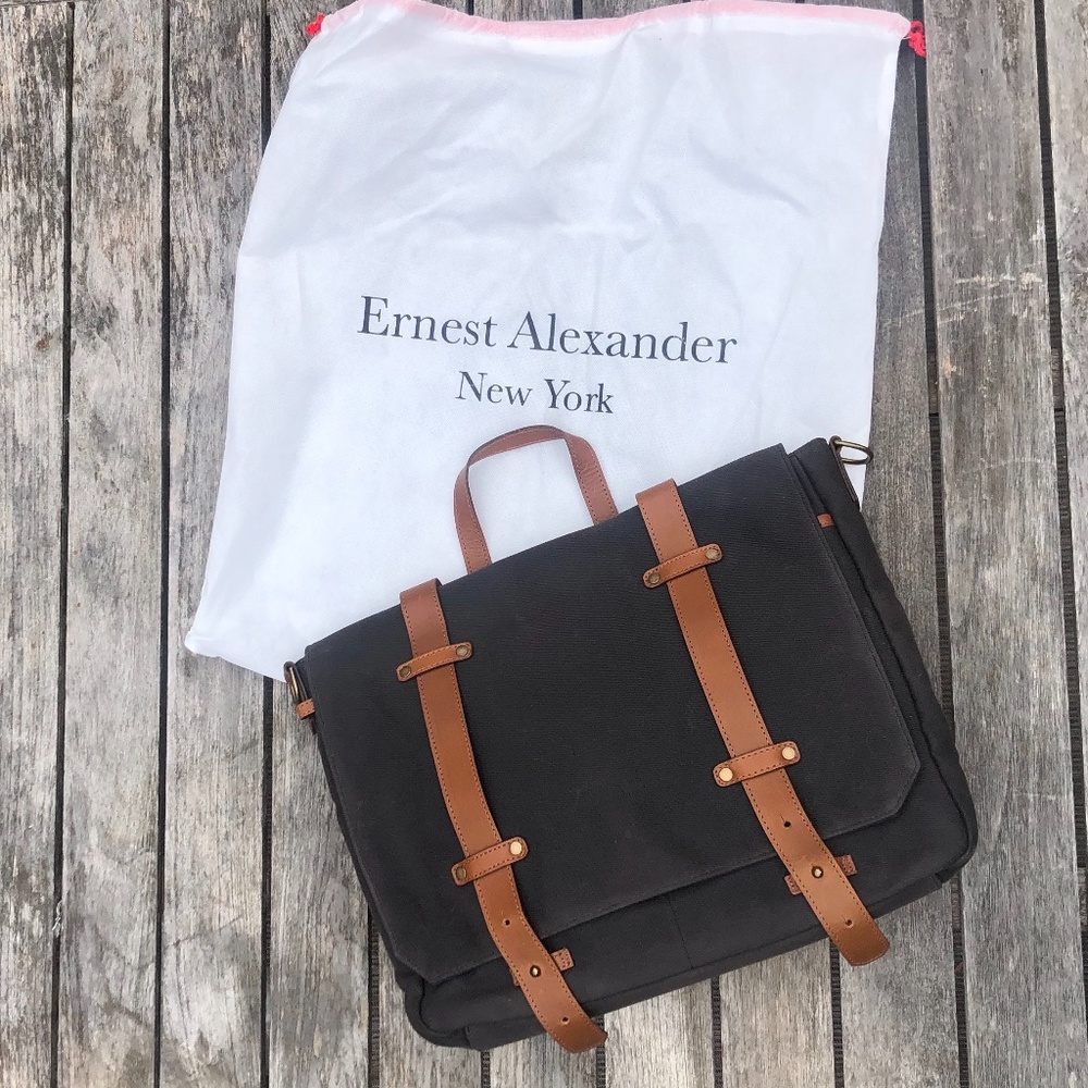 New Ernest Alexander Waxed Charcoal Messenger Bag